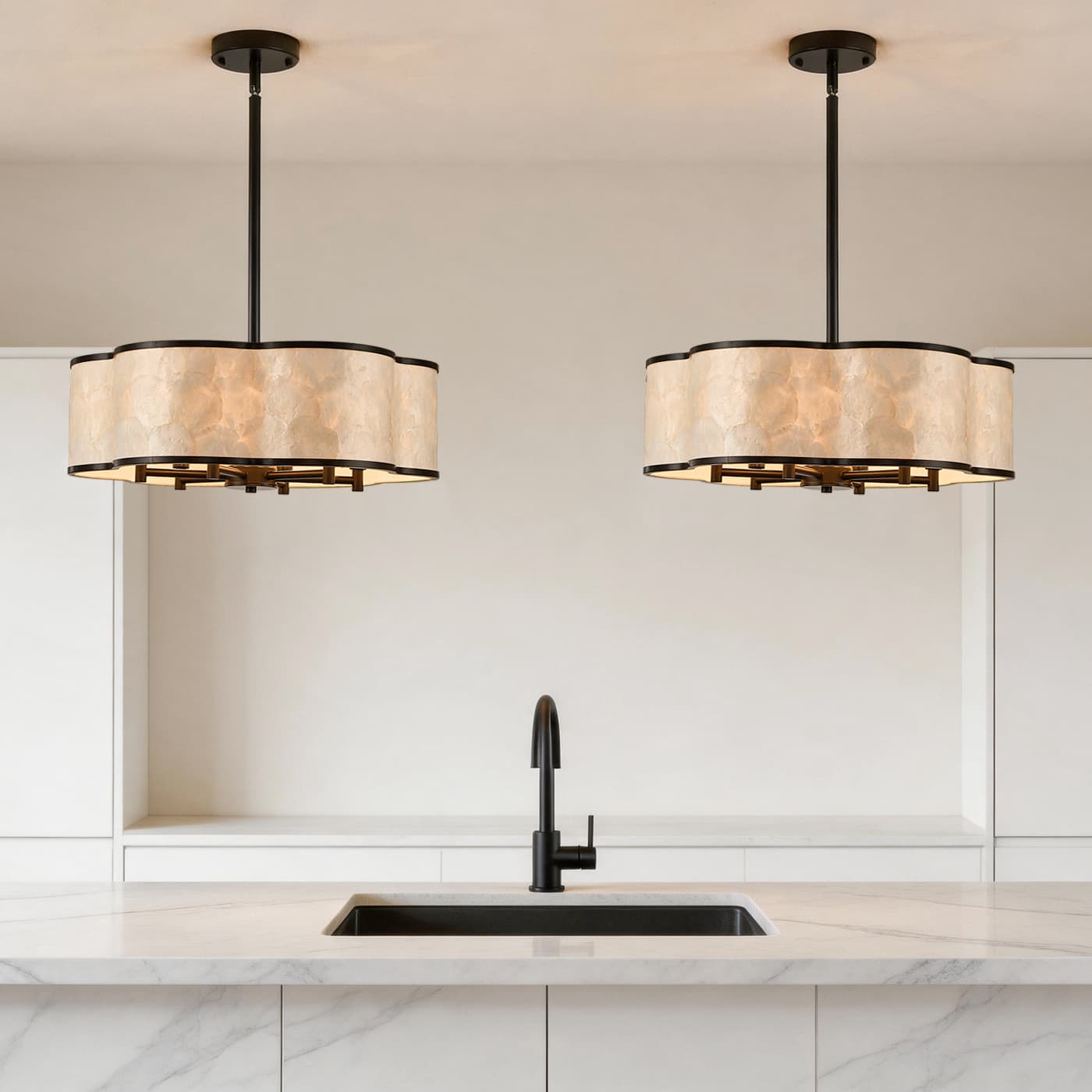 Black Flower capiz shell chandelier