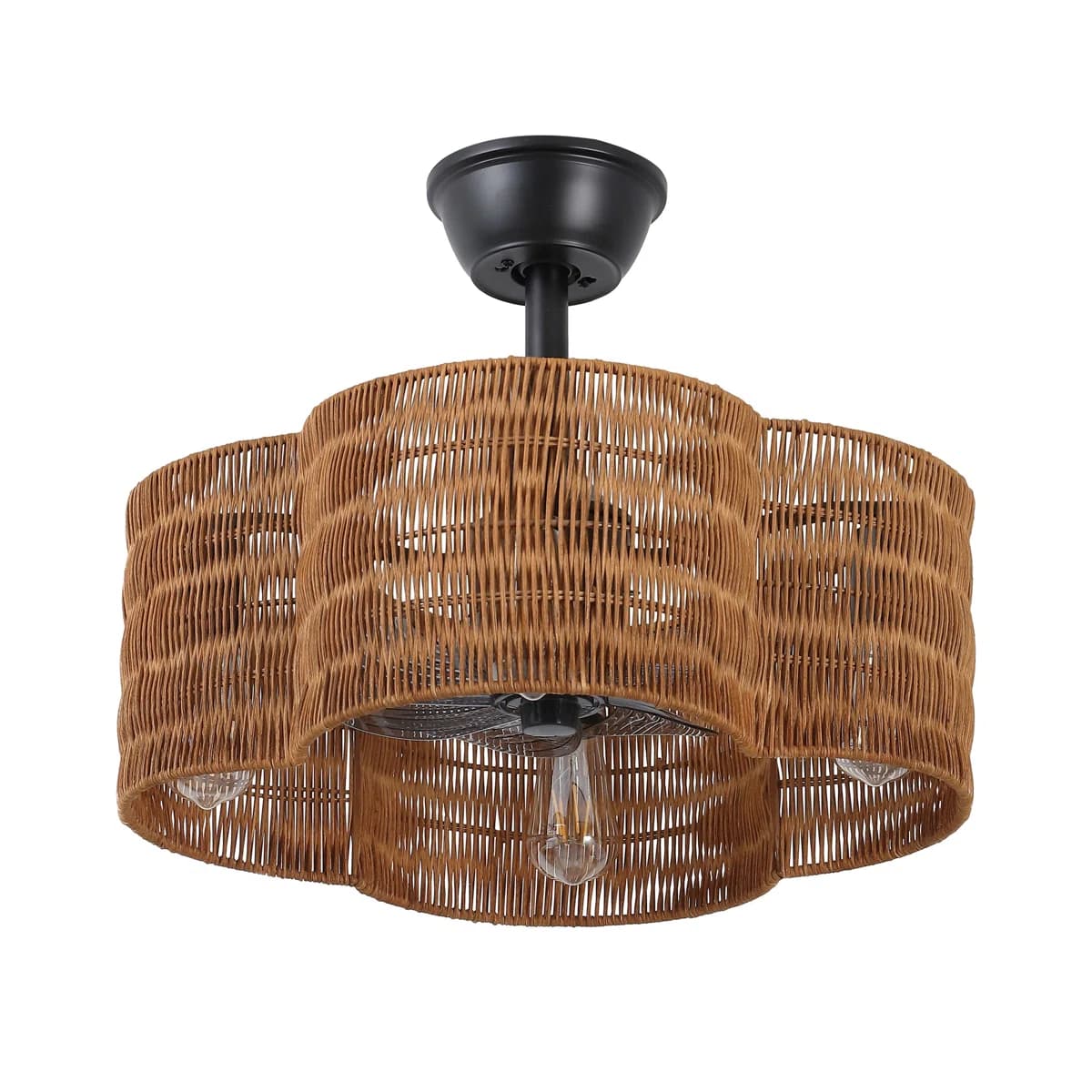 19.7" Brown Rattan Ceiling Fan with Light