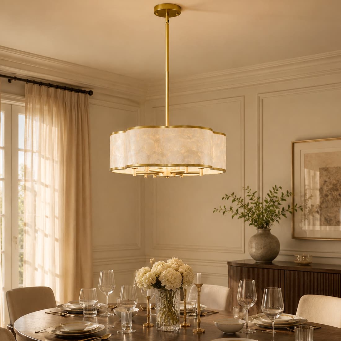 Gold Flower capiz shell chandelier