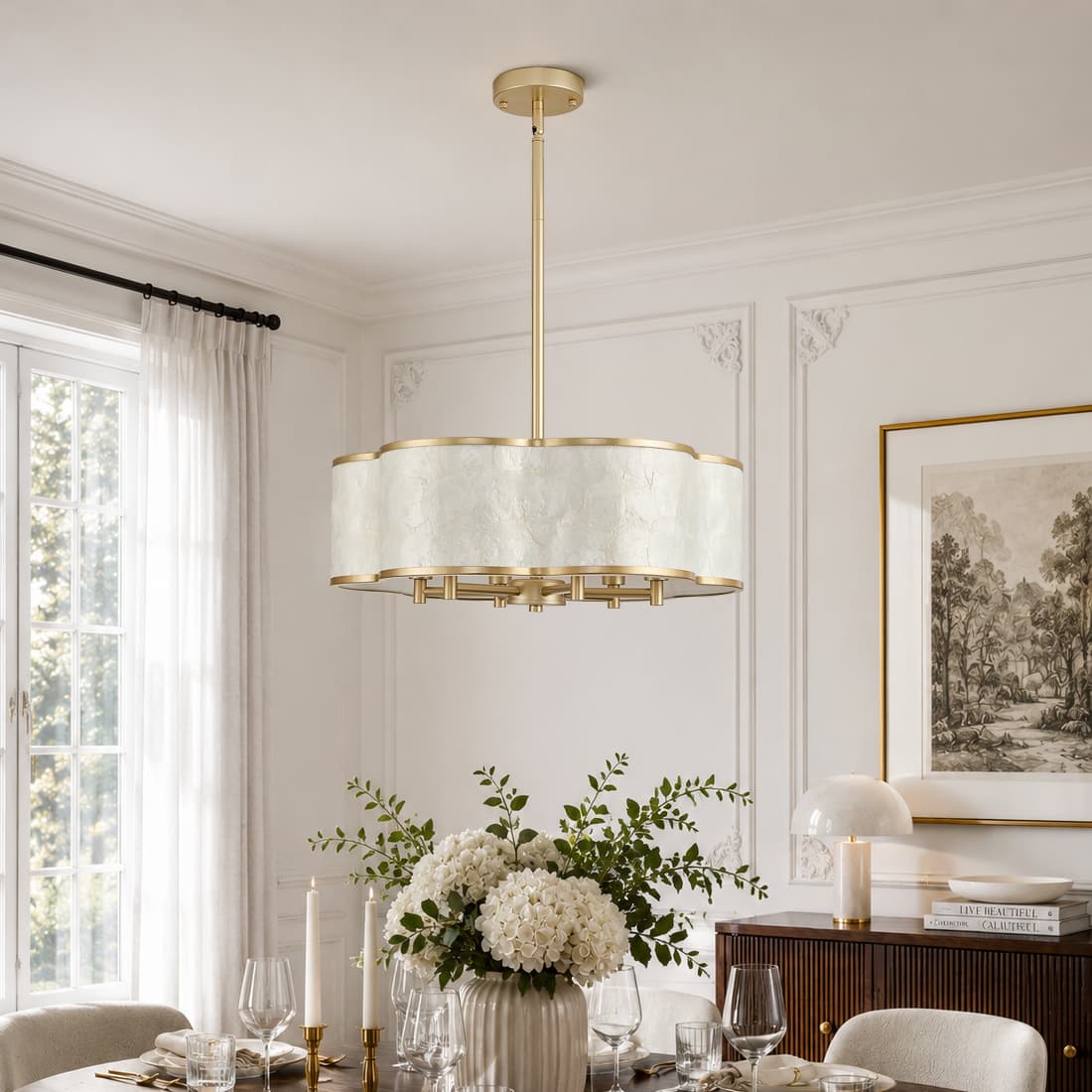 Gold Flower capiz shell chandelier
