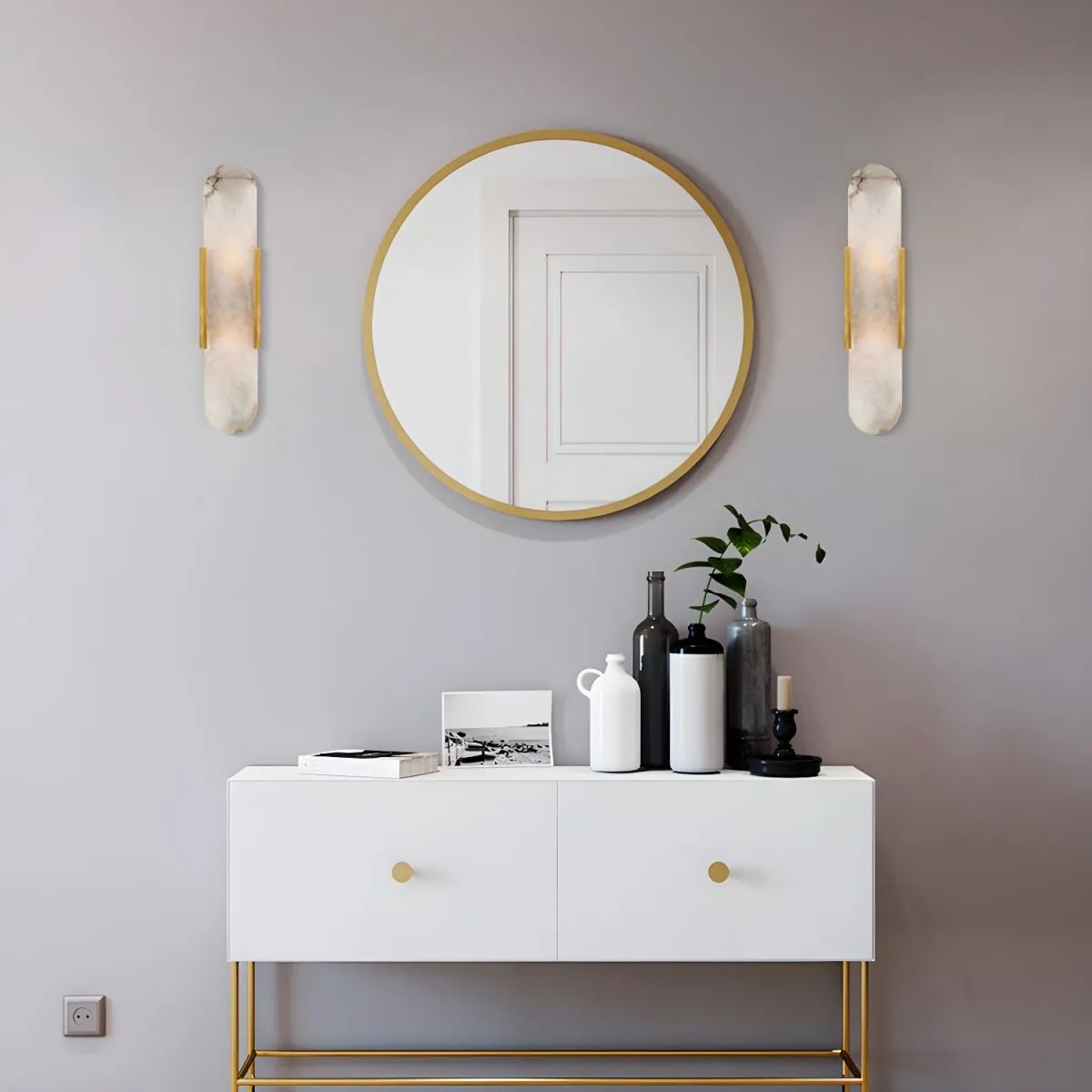 Brass Alabaster Wall Sconce | Luxury Linear Stone Vanity Light Fixture