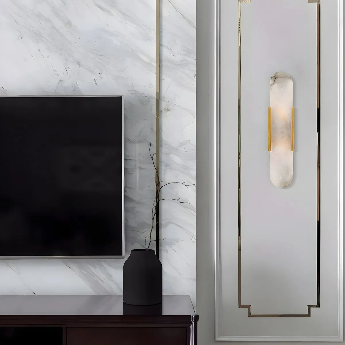 Brass Alabaster Wall Sconce | Luxury Linear Stone Vanity Light Fixture