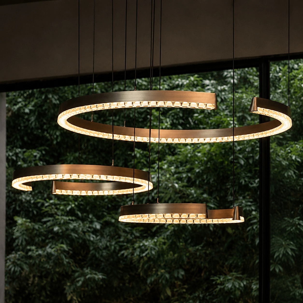 Wholesale Graphite Gray Spiral LED Chandelier with Faceted Diffuser
