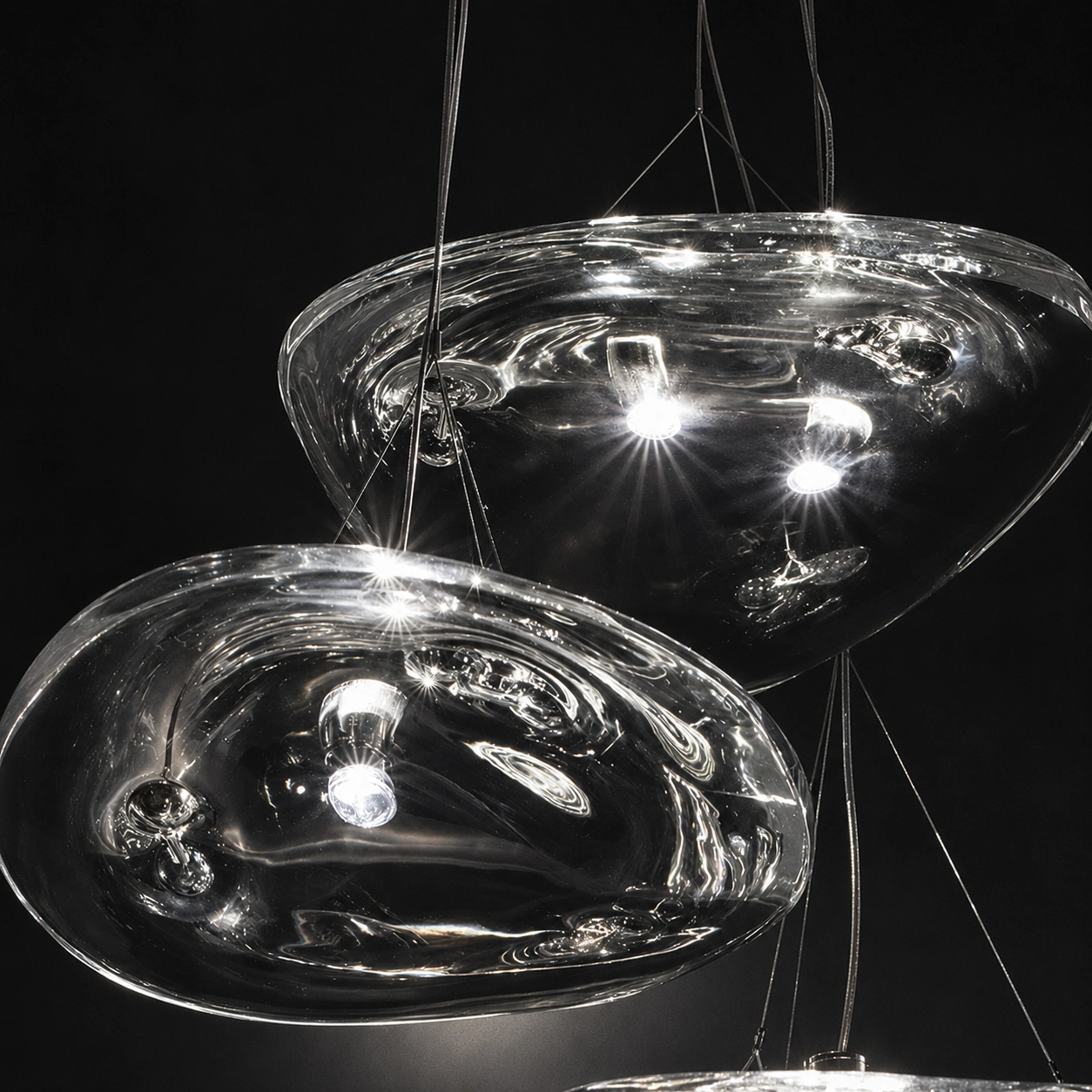 Wholesale Organic Clear Glass Chandelier with Sculptural Rippled Shade