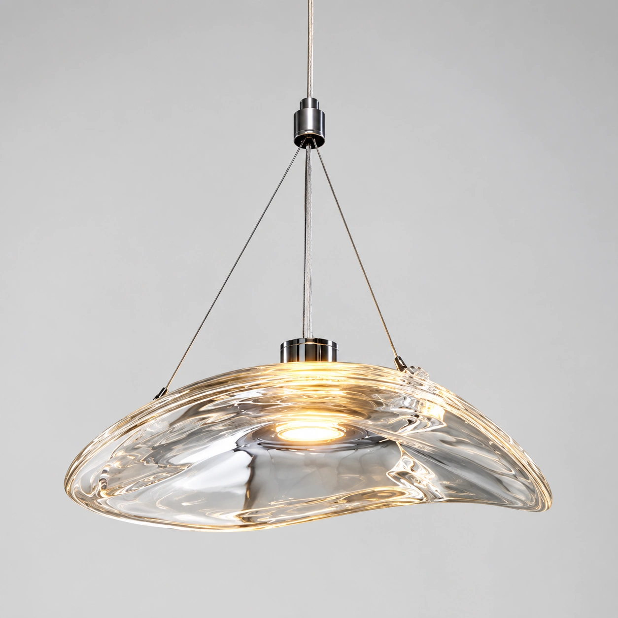 Wholesale Organic Clear Glass Chandelier with Sculptural Rippled Shade