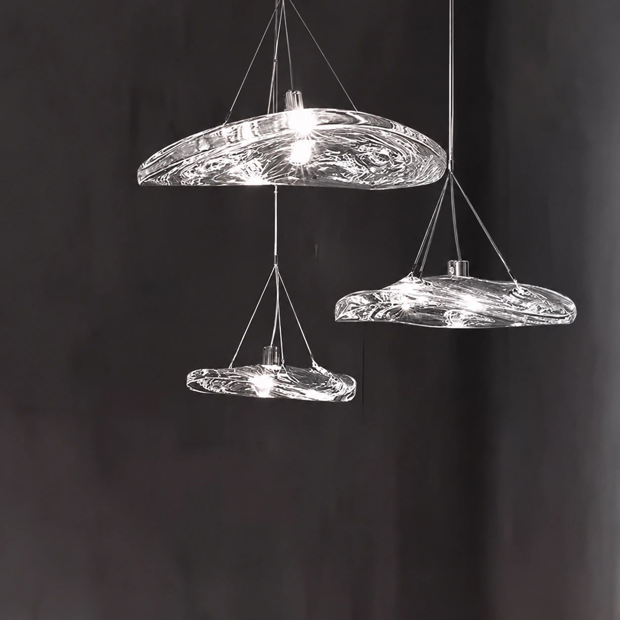 Wholesale Organic Clear Glass Chandelier with Sculptural Rippled Shade