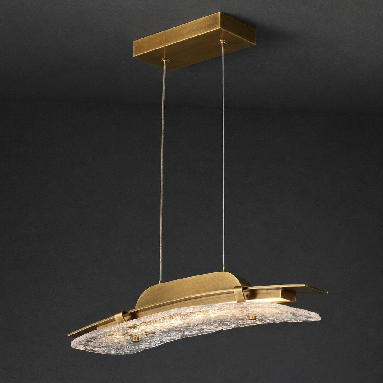 Wholesale Copper & Textured Glass Linear Chandelier for Kitchen Islands & Residential Projects