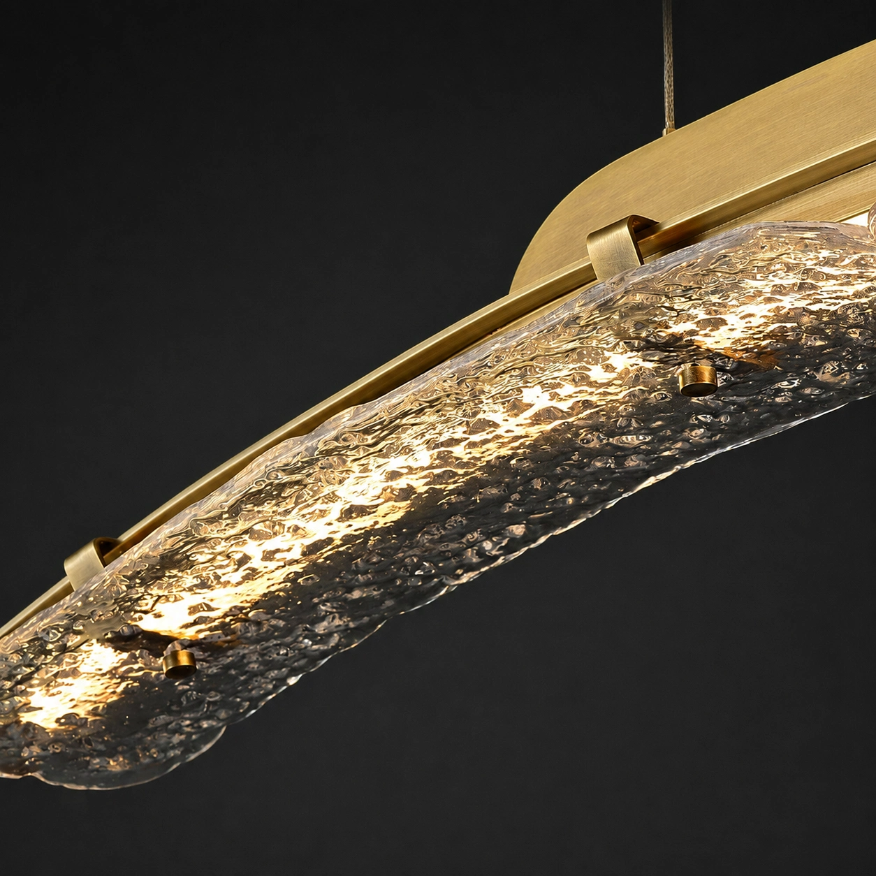 Wholesale Copper & Textured Glass Linear Chandelier for Kitchen Islands & Residential Projects