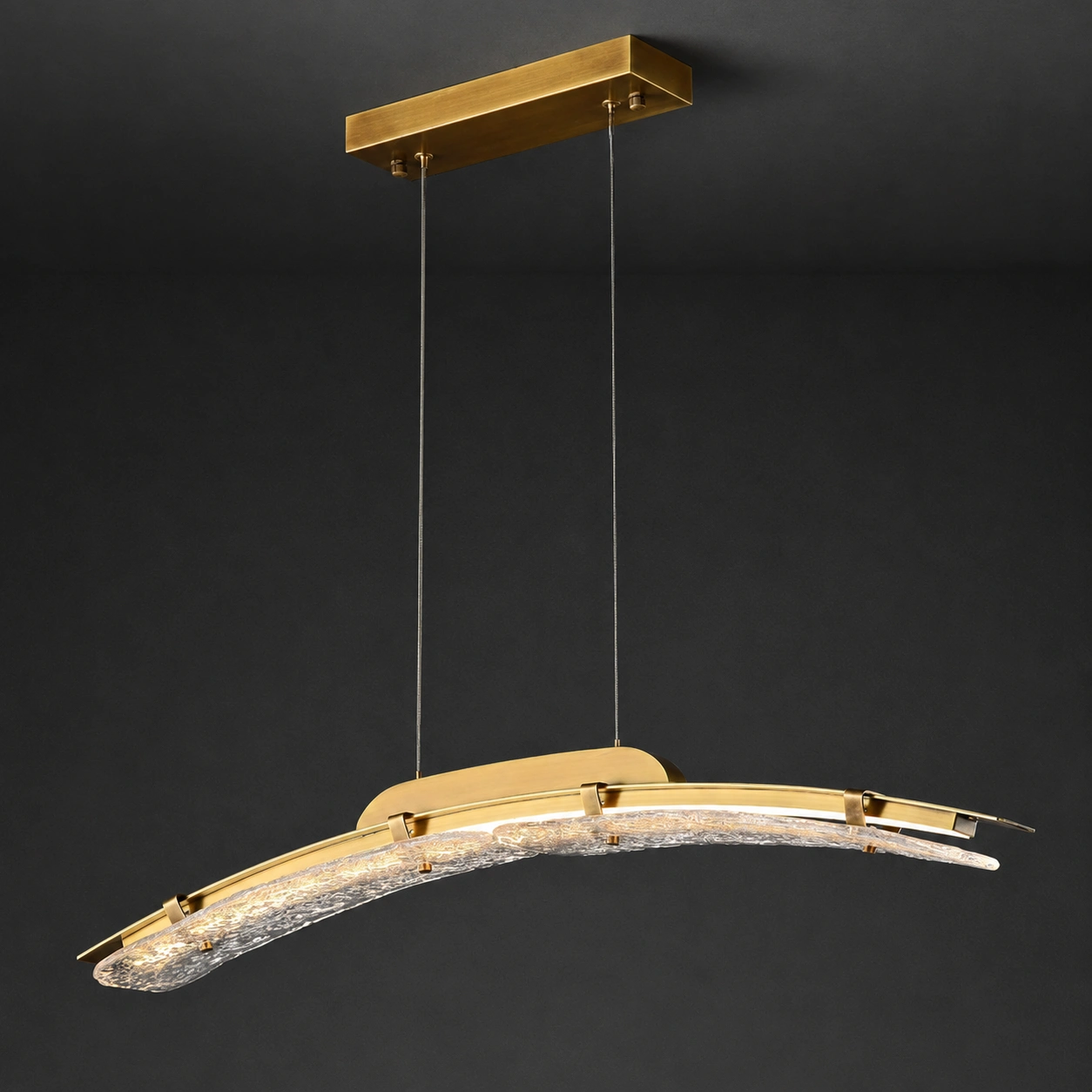 Wholesale Copper & Textured Glass Linear Chandelier for Kitchen Islands & Residential Projects
