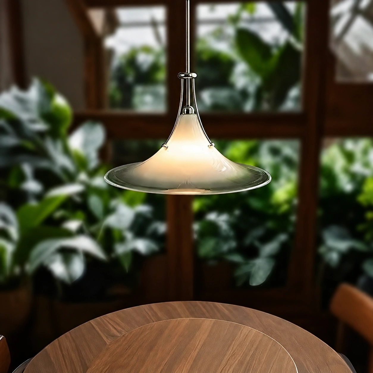 Wholesale Frosted Glass Saucer Pendant Light with Polished Metal Frame
